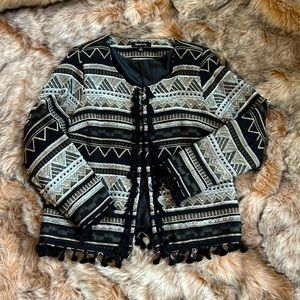 Black Aztec jacket with tassels